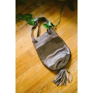 1970s Ronay Dark Brown Leather Bucket bag w/ fringe